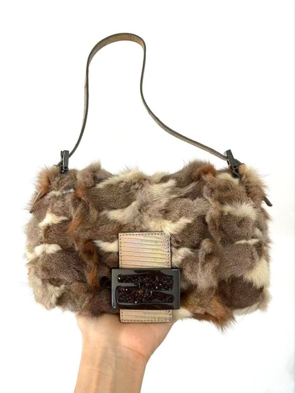 Fendi Mama Baguette Rabbit Fur Super Shoulder Bag